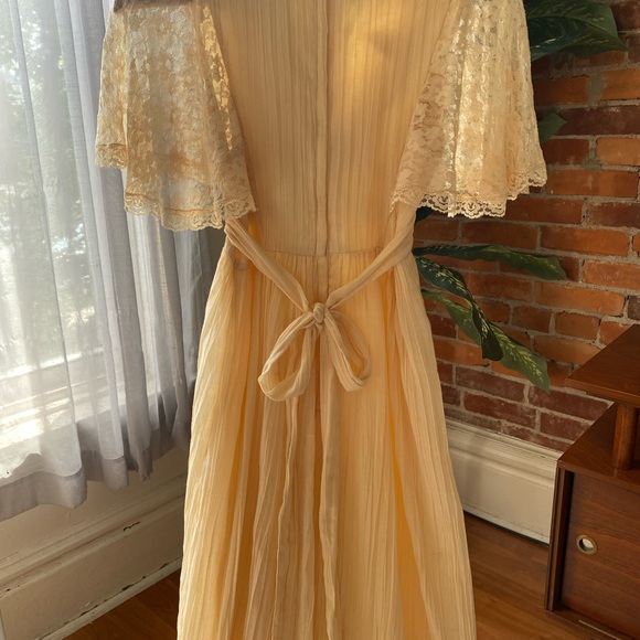 Vintage Candi Jones California Pale Peach Boho Lace Pleated Dress - Picture 3 of 8